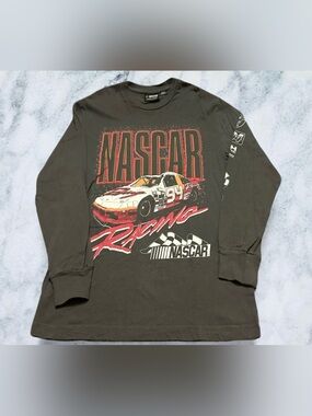 Nascar Men’s Black Long Sleeve Racing Tee with Red and White Graphics XS